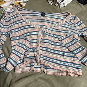 Wild Fable Multicolor Striped V-Neck Long Sleeve Top